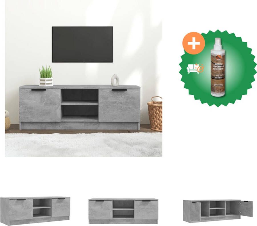 VidaXL TV-kast Betongrijs 102 x 35 x 36.5 cm Stevig bewerkt hout Kast Inclusief Houtreiniger en verfrisser