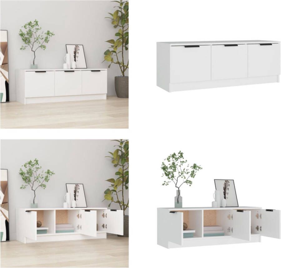 VidaXL Tv-meubel 102x35x36-5 cm bewerkt hout wit Tv-kast Tv-kasten Tv-meubel Met LED-verlichting