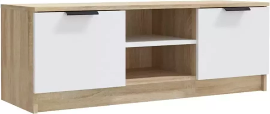 VidaXL -Tv-meubel-102x35x36 5-cm-bewerkt-hout-wit-sonoma-eikenkleurig - Foto 2