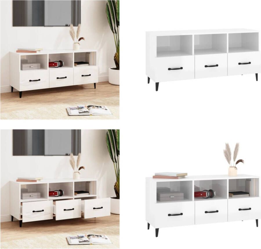 VidaXL Tv-meubel 102x35x50 cm bewerkt hout hoogglans wit Tv-kast Tv-kasten Tv-meubel Met LED-verlichting