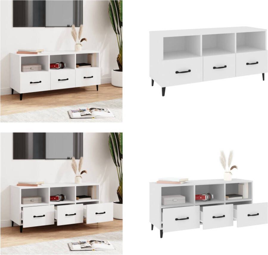 VidaXL Tv-meubel 102x35x50 cm bewerkt hout wit Tv-kast Tv-kasten Tv-meubel Met LED-verlichting