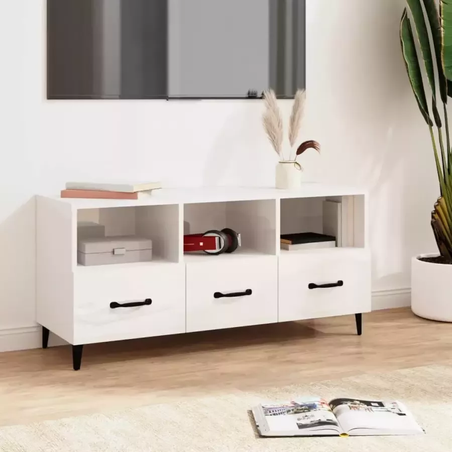 VidaXL Tv meubel 102x35x50 cm spaanplaat hoogglans wit