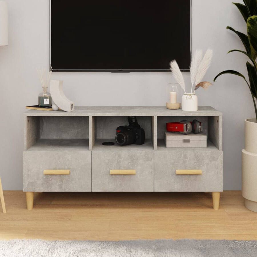 VidaXL -Tv-meubel-102x36x50-cm-bewerkt-hout-betongrijs - Foto 1