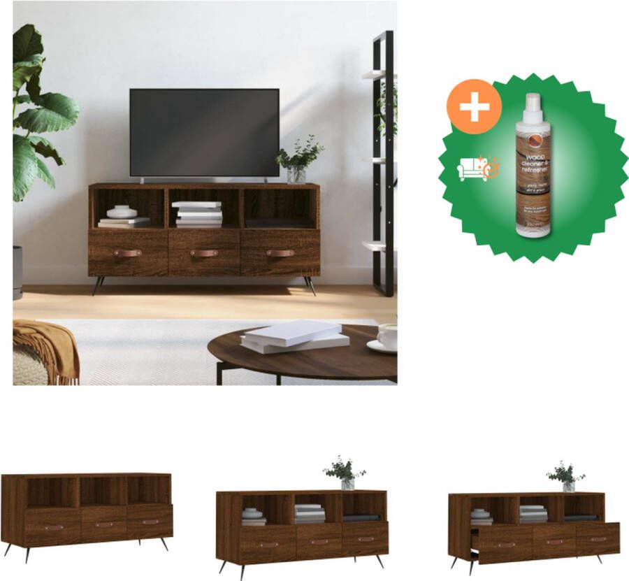 VidaXL TV-meubel Bruineiken 102 x 36 x 50 cm Opbergruimte voor tijdschriften dvds Presenteerfunctie Stijlvol ontwerp Kast Inclusief Houtreiniger en verfrisser
