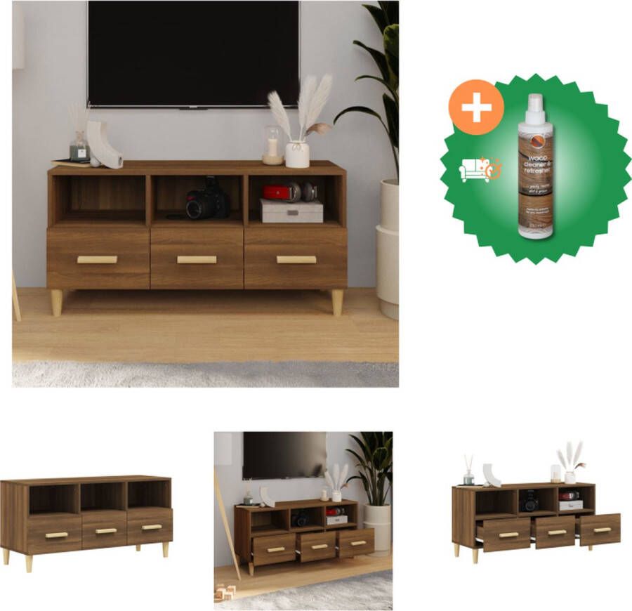 vidaXL Tv-meubel 102x36x50 cm bewerkt hout bruineikenkleurig Kast Inclusief Houtreiniger en verfrisser