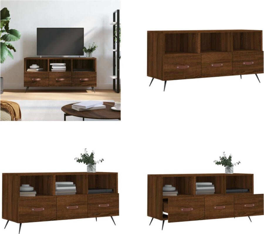 VidaXL Tv-meubel 102x36x50 cm bewerkt hout bruineikenkleurig Tv-meubel Tv-meubelen Tv Kast Opbergkast