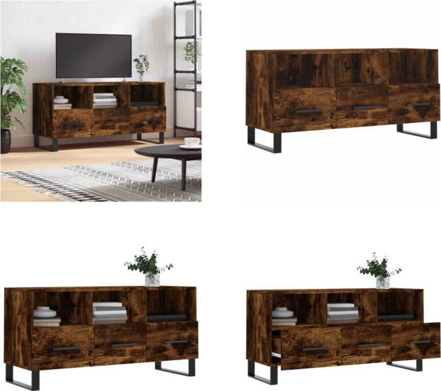 VidaXL Tv-meubel 102x36x50 cm bewerkt hout gerookt eikenkleurig Tv-meubel Tv-meubelen Tv Kast Opbergkast
