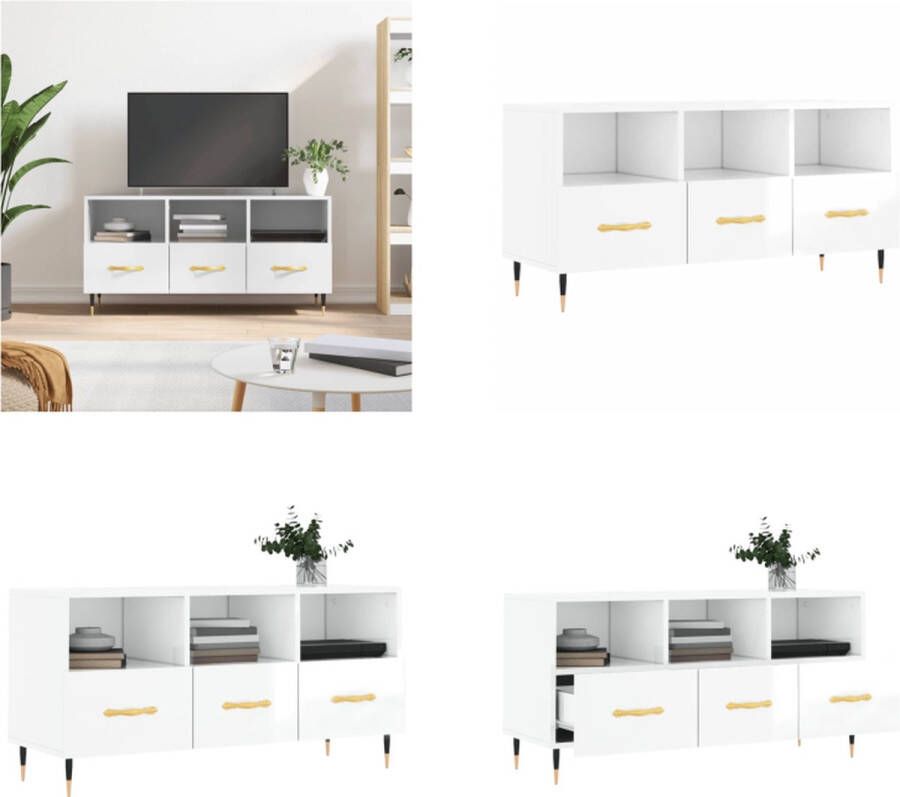 VidaXL Tv-meubel 102x36x50 cm bewerkt hout hoogglans wit Tv-meubel Tv-meubelen Tv Kast Opbergkast