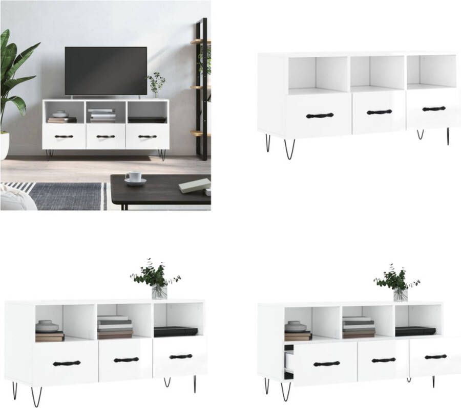 vidaXL Tv-meubel 102x36x50 cm bewerkt hout hoogglans wit Tv-meubel Tv-meubelen Tv Kast Opbergkast