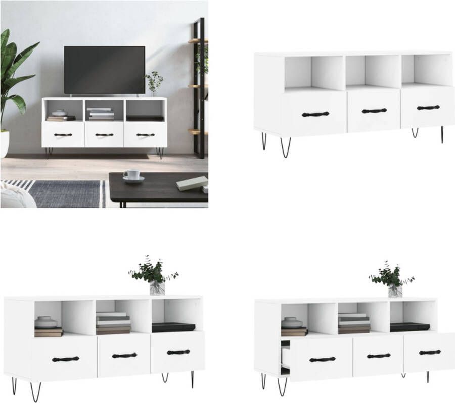 VidaXL Tv-meubel 102x36x50 cm bewerkt hout wit Tv-meubel Tv-meubelen Tv Kast Opbergkast