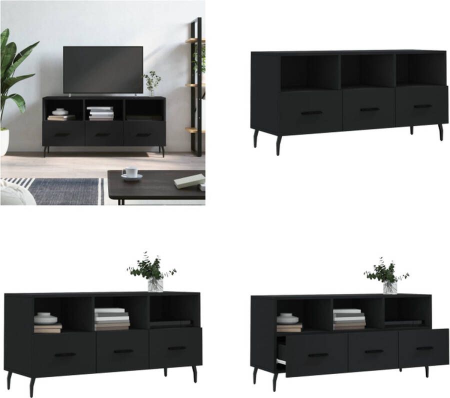 VidaXL Tv-meubel 102x36x50 cm bewerkt hout zwart Tv-meubel Tv-meubelen Tv Kast Opbergkast