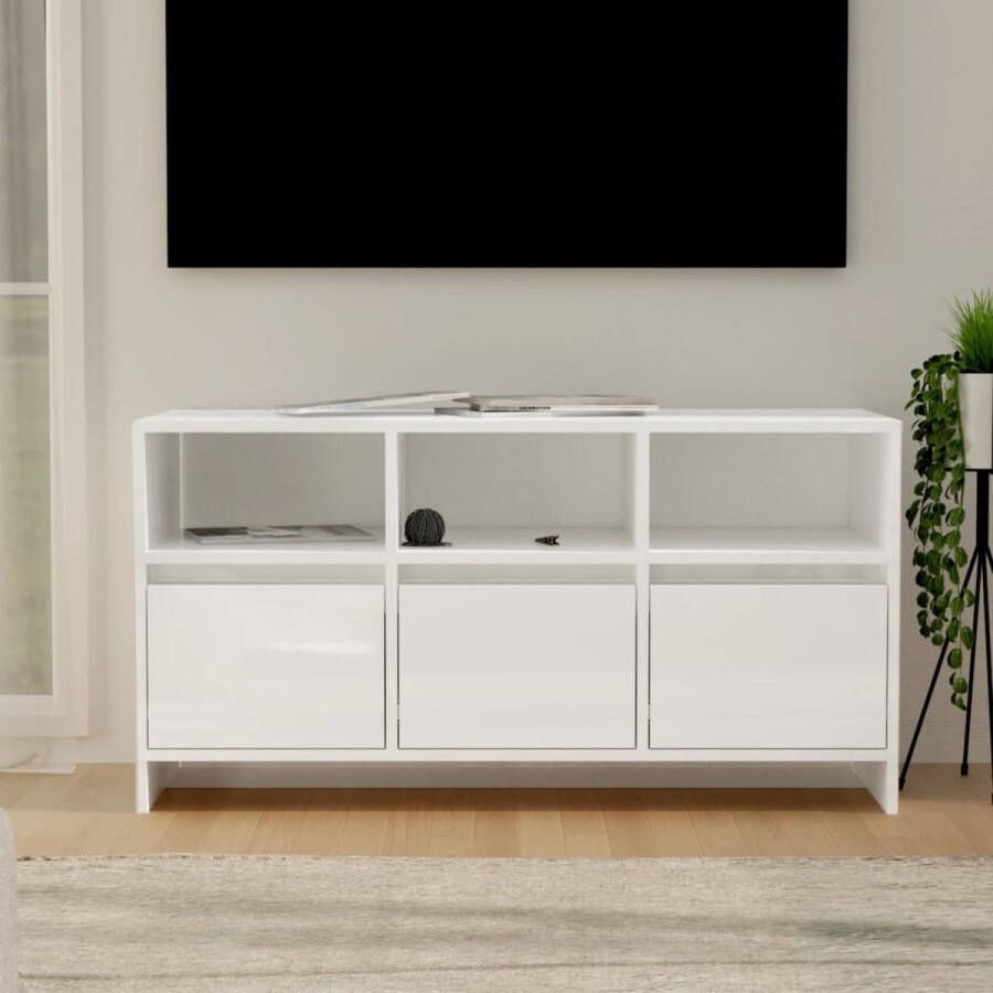 VidaXL -Tv-meubel-102x37 5x52 5-cm-spaanplaat-hoogglans-wit - Foto 1