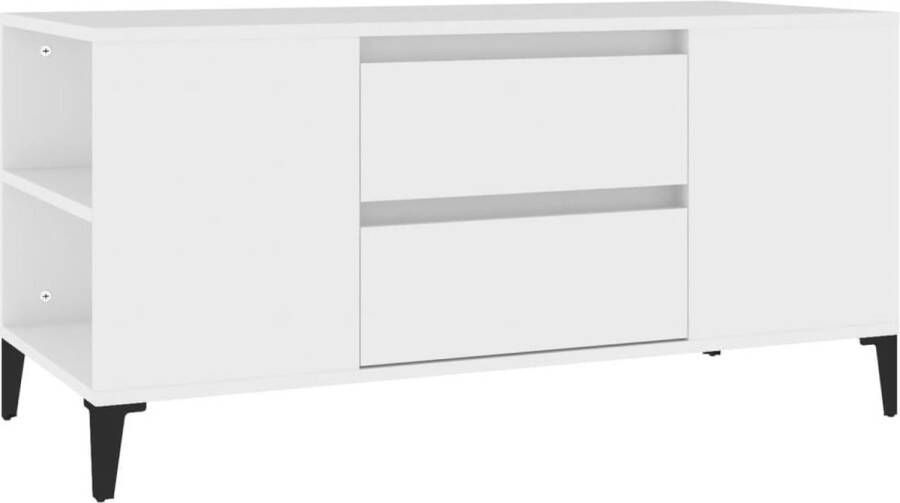 VidaXL Tv-meubel 102x44 5x50 cm Wit & Hout Tv-meubel Industrieel Tv-meubel Houten Tv-stand Wit Tv-meubel Tv Kast Media Kast Salontafel Opbergkast