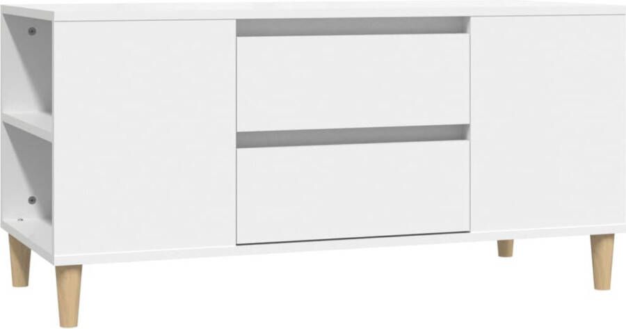 VidaXL Tv-meubel wit 102x44 5x50 cm hout Tv-meubel Scandinavisch Design Wit Tv-meubel Houten Tv-stand Salontafel Opbergruimte Media Kast