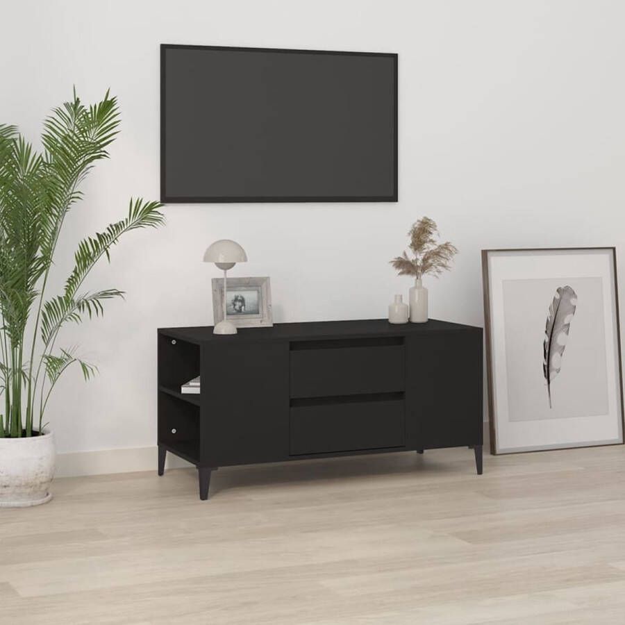 VidaXL -Tv-meubel-102x44 5x50-cm-bewerkt-hout-zwart - Foto 1