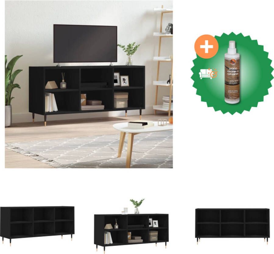 VidaXL TV-meubel Zwarte bewerkt houten tv-kast 103.5 x 30 x 50 cm met veel opbergruimte Kast Inclusief Houtreiniger en verfrisser - Foto 2
