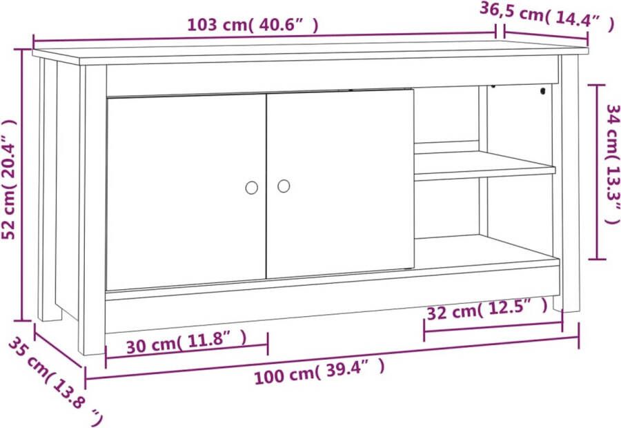 VidaXL -Tv-meubel-103x36 5x52-cm-massief-grenenhout-zwart - Foto 3