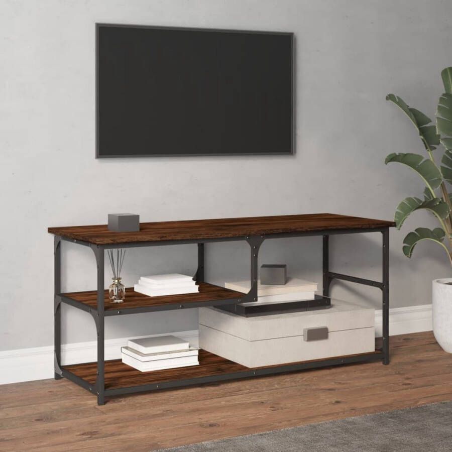 VidaXL -Tv-meubel-103x38x46 5-cm-bewerkt-hout-staal-gerookt-eikenkleur - Foto 3