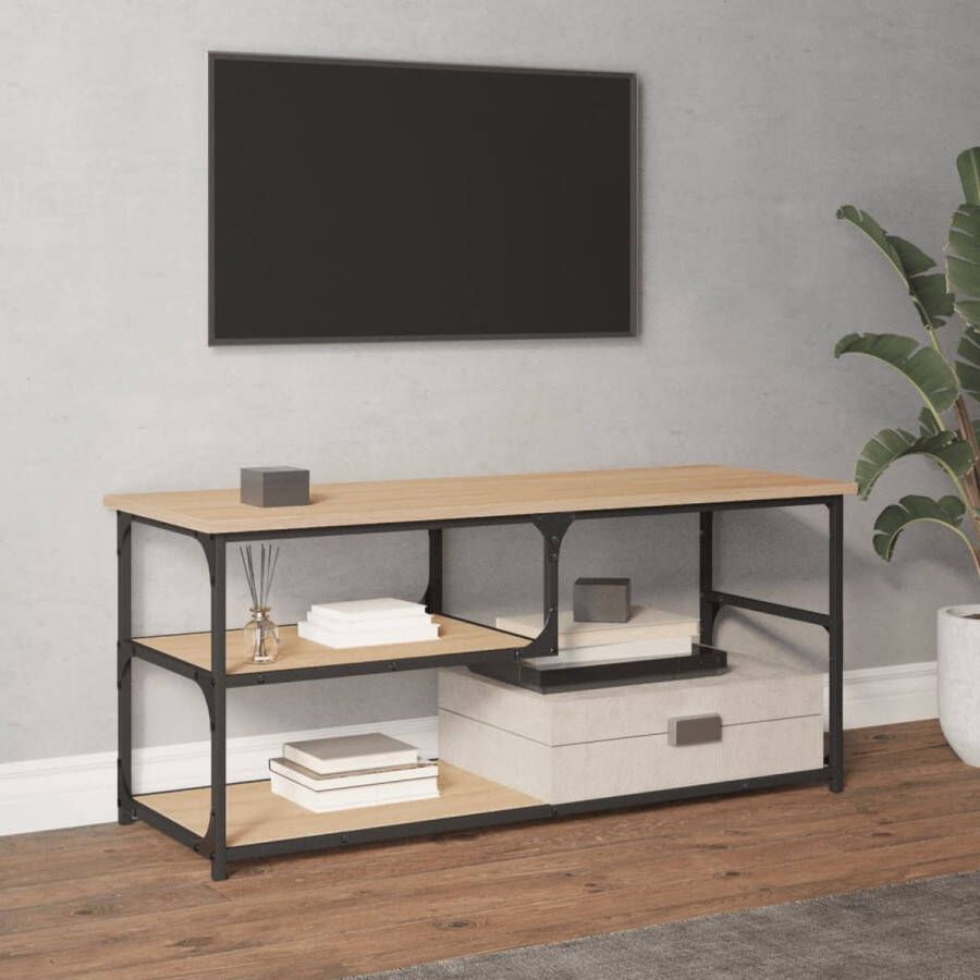 VidaXL -Tv-meubel-103x38x46 5-cm-bewerkt-hout-staal-sonoma-eikenkleur