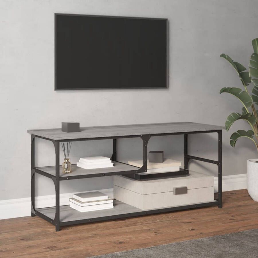 VidaXL -Tv-meubel-103x38x46 5-cm-en-bewerkt-hout-staal-grijs-sonoma - Foto 1