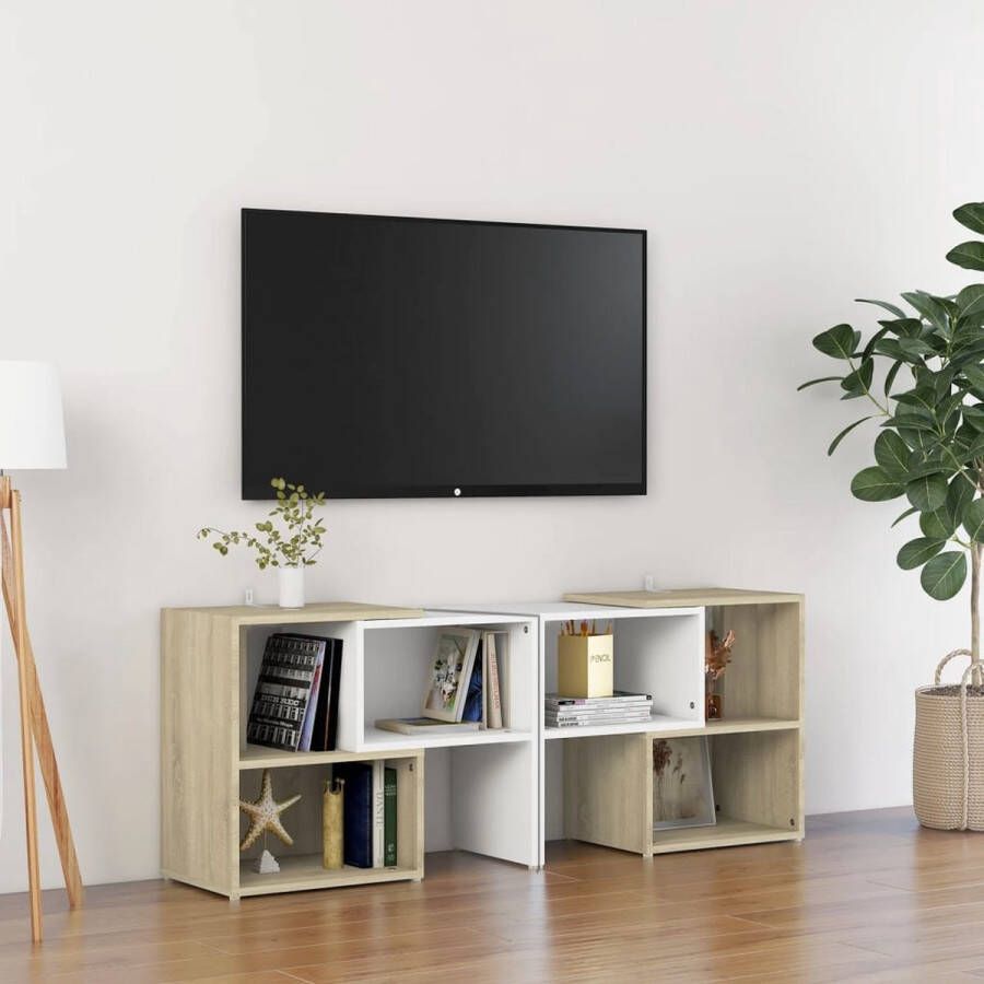 VidaXL -Tv-meubel-104x30x52-cm-spaanplaat-wit-en-sonoma-eikenkleurig