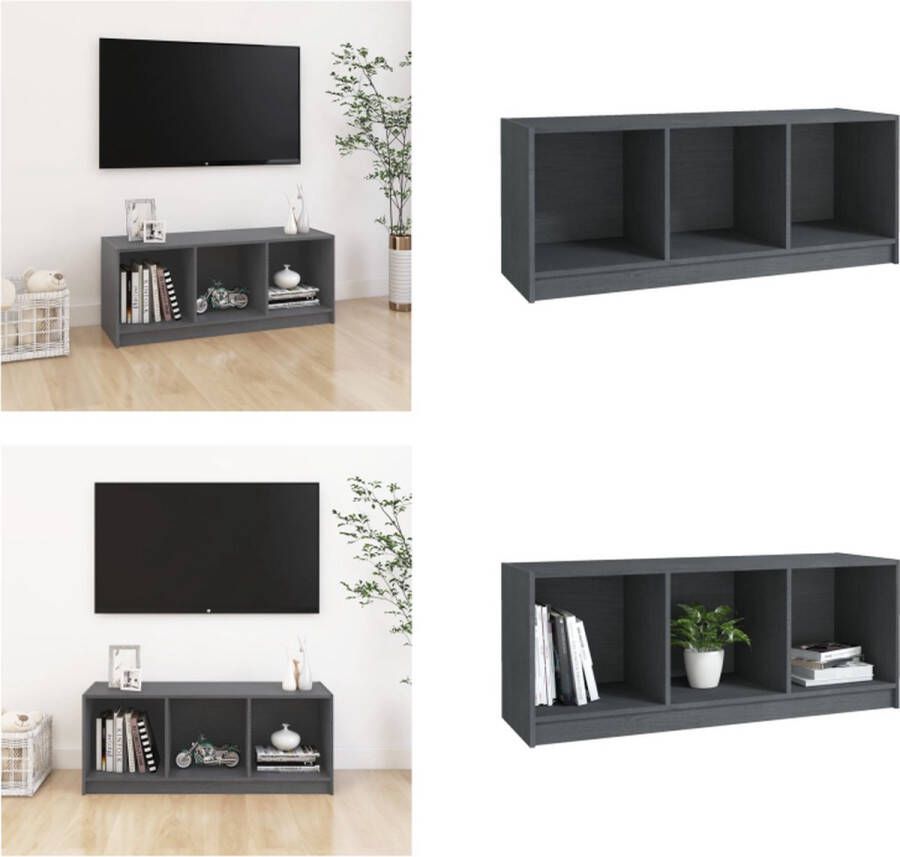 VidaXL Tv-meubel 104x33x41 cm massief grenenhout grijs Tv-meubel Tv-meubels Tv-meubelen Tv-meubilair