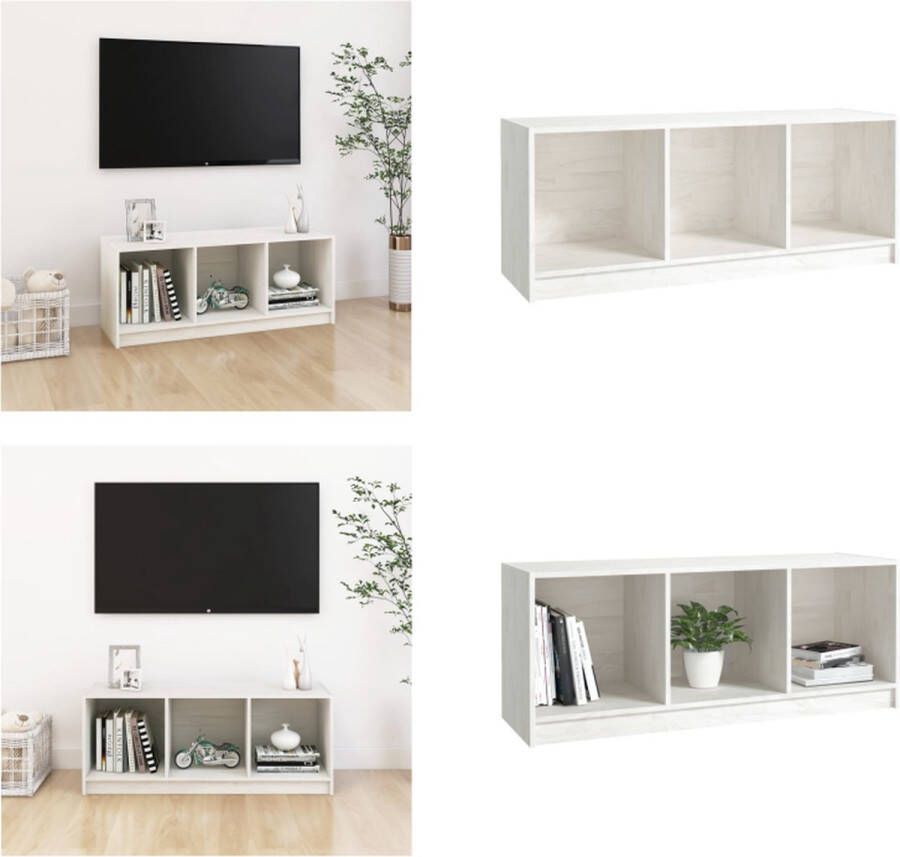 VidaXL Tv-meubel 104x33x41 cm massief grenenhout wit Tv-meubel Tv-meubels Tv-meubelen Tv-meubilair