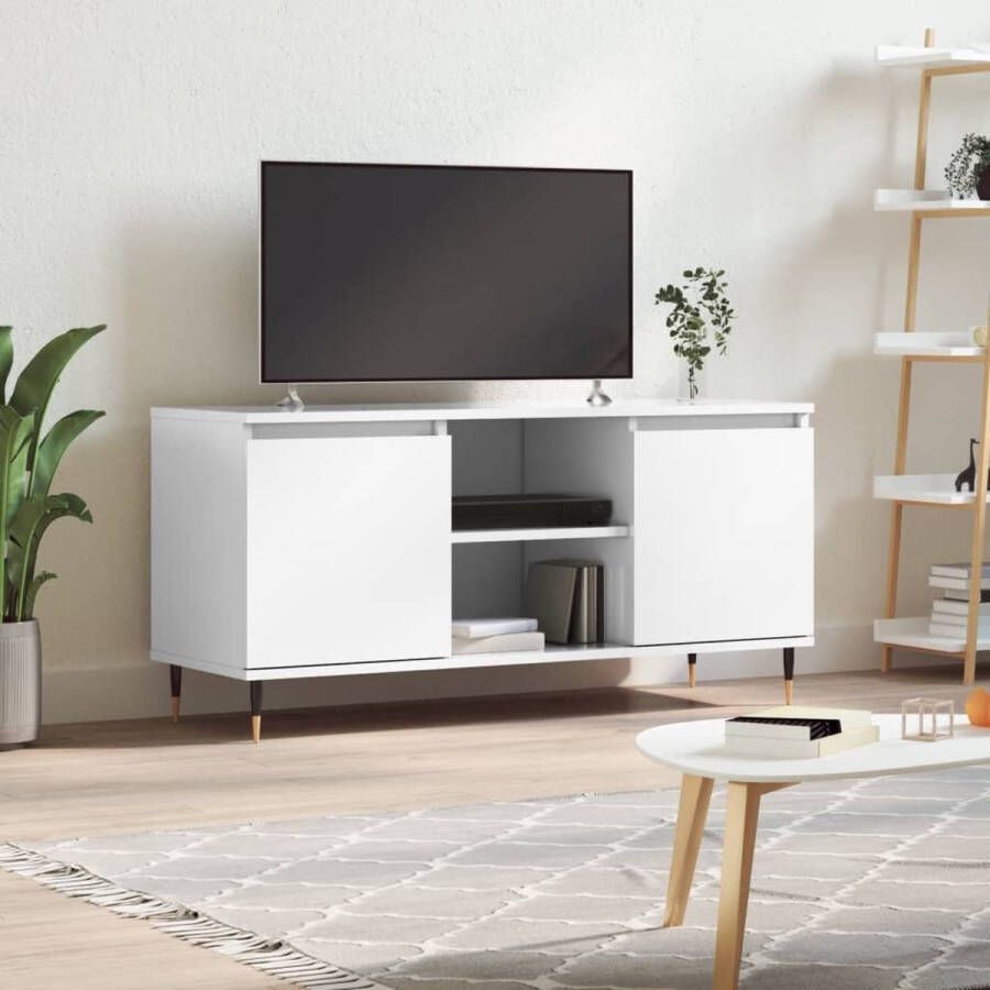 VidaXL -Tv-meubel-104x35x50-cm-bewerkt-hout-hoogglans-wit - Foto 3