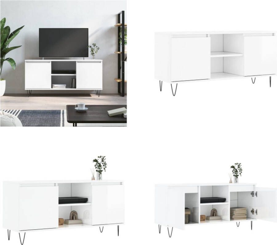 VidaXL Tv-meubel 104x35x50 cm bewerkt hout hoogglans wit Tv-meubel Tv-meubelen Tv Kast Opbergkast - Foto 2