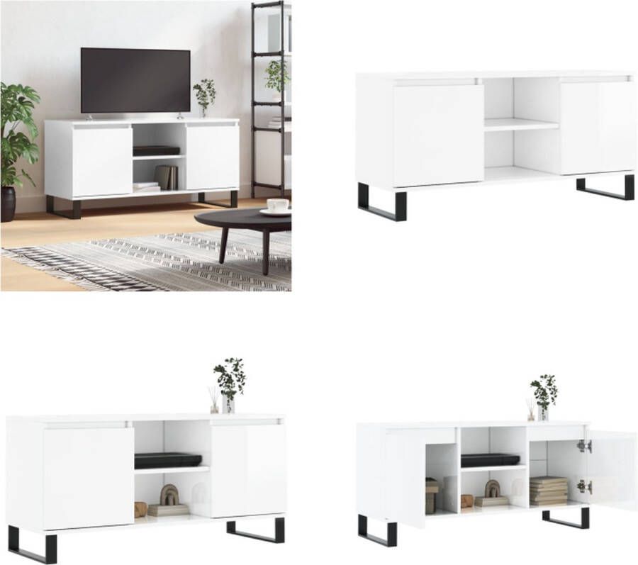 VidaXL Tv-meubel 104x35x50 cm bewerkt hout hoogglans wit Tv-meubel Tv-meubelen Tv Kast Opbergkast