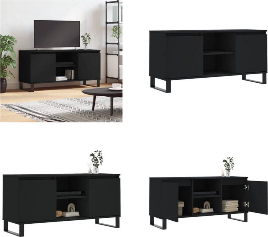 VidaXL Tv-meubel 104x35x50 cm bewerkt hout zwart Tv-meubel Tv-meubelen Tv Kast Opbergkast