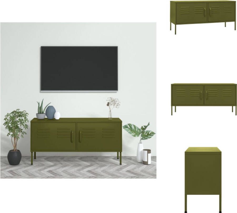 VidaXL TV meubel 105 x 35 x 50 cm olijfgroen staal Kast