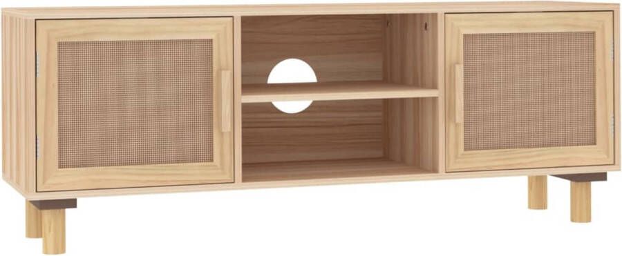 VidaXL -Tv-meubel-105x30x40-cm-massief-grenenhout-en-rattan-bruin - Foto 2