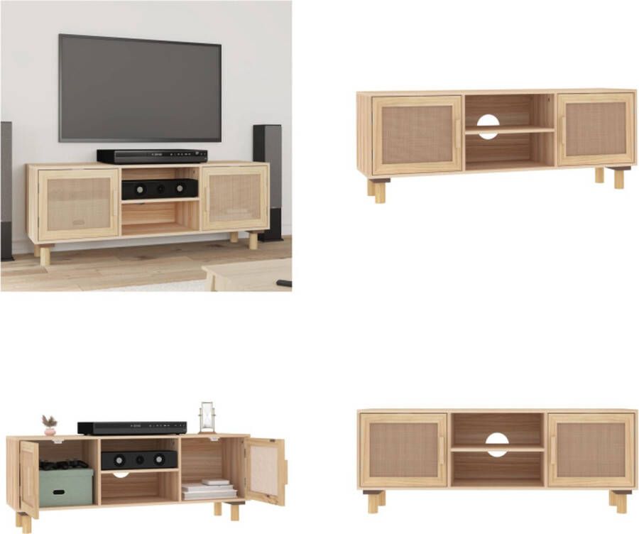 VidaXL Tv-meubel 105x30x40 cm massief grenenhout en rattan bruin Tv-kast Tv-kasten Tv-meubel Hifi-meubels