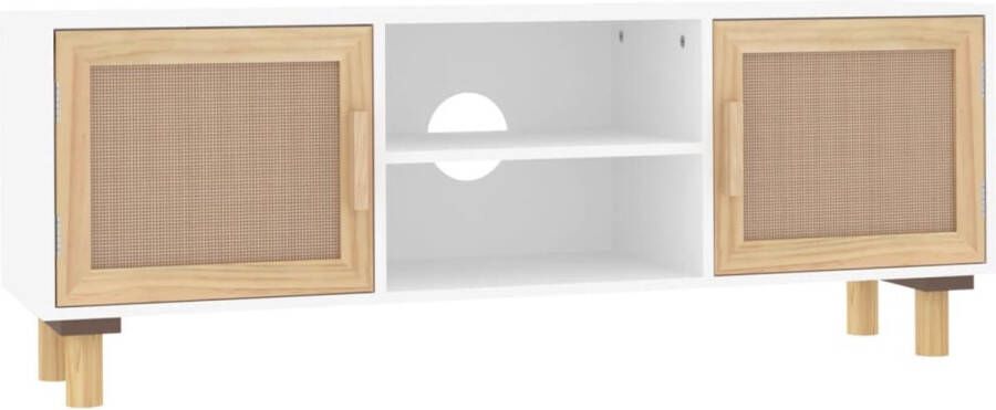 VidaXL -Tv-meubel-105x30x40-cm-massief-grenenhout-en-rattan-wit - Foto 3