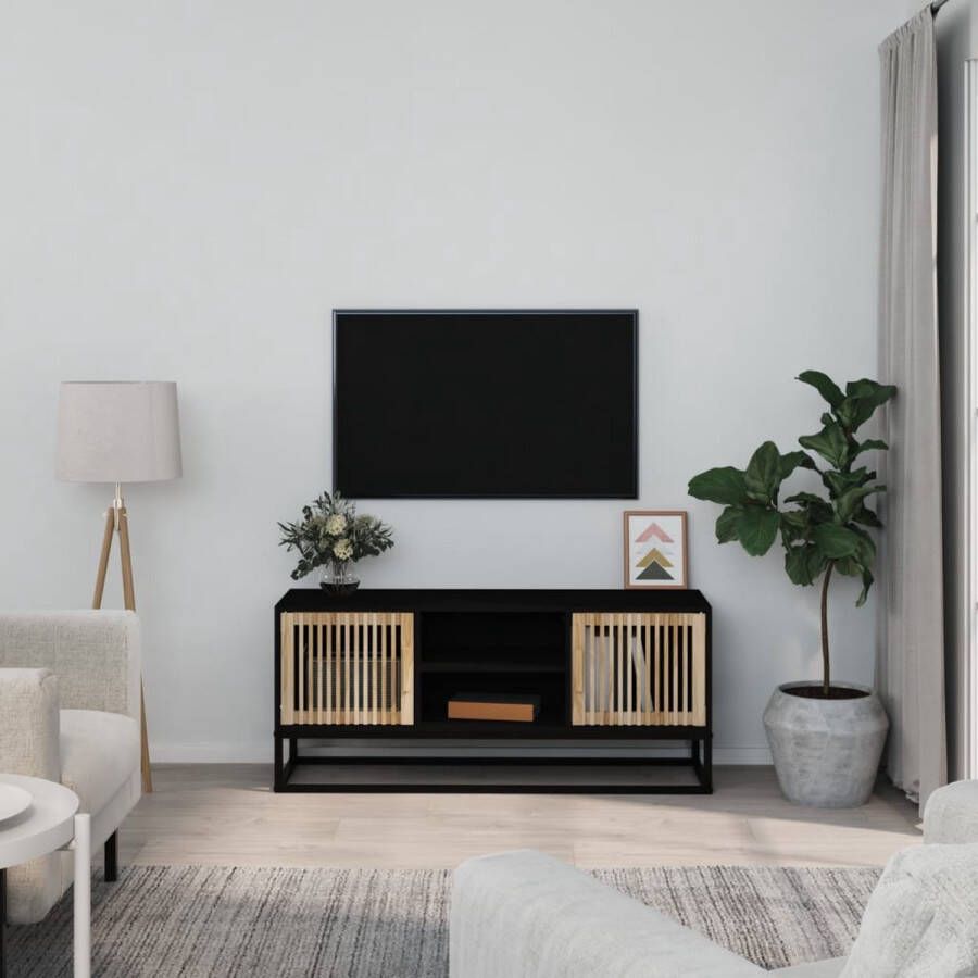 VidaXL -Tv-meubel-105x30x45-cm-bewerkt-hout-en-ijzer-zwart - Foto 1