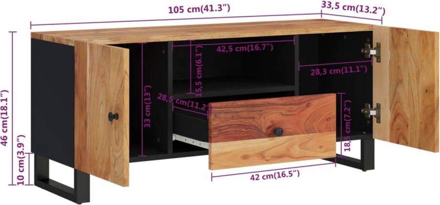 VidaXL -Tv-meubel-105x33 5x46-cm-massief-acaciahout-en-bewerkt-hout - Foto 3