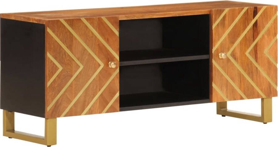 VidaXL -Tv-meubel-105x33 5x46-cm-massief-mangohout-bruin-en-zwart - Foto 3