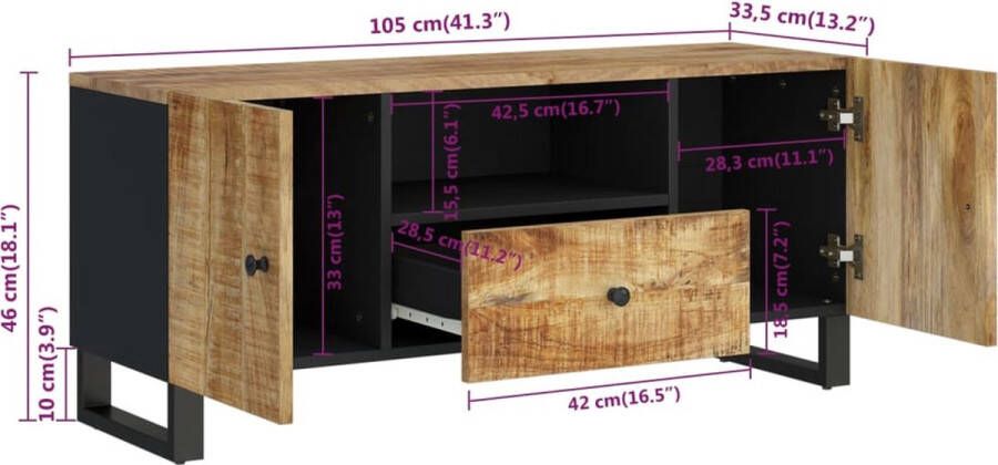 VidaXL -Tv-meubel-105x33 5x46-cm-massief-mangohout-en-bewerkt-hout - Foto 2