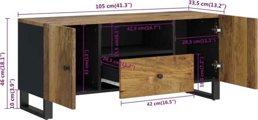 VidaXL -Tv-meubel-105x33 5x46-cm-massief-mangohout-en-bewerkt-hout - Foto 2