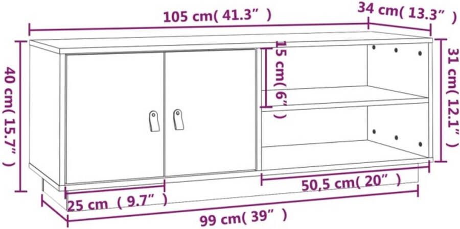 VidaXL -Tv-meubel-105x34x40-cm-massief-grenenhout-honingbruin - Foto 3