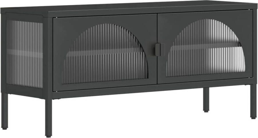 VidaXL -Tv-meubel-105x35x50-cm-glas-en-staal-zwart - Foto 2
