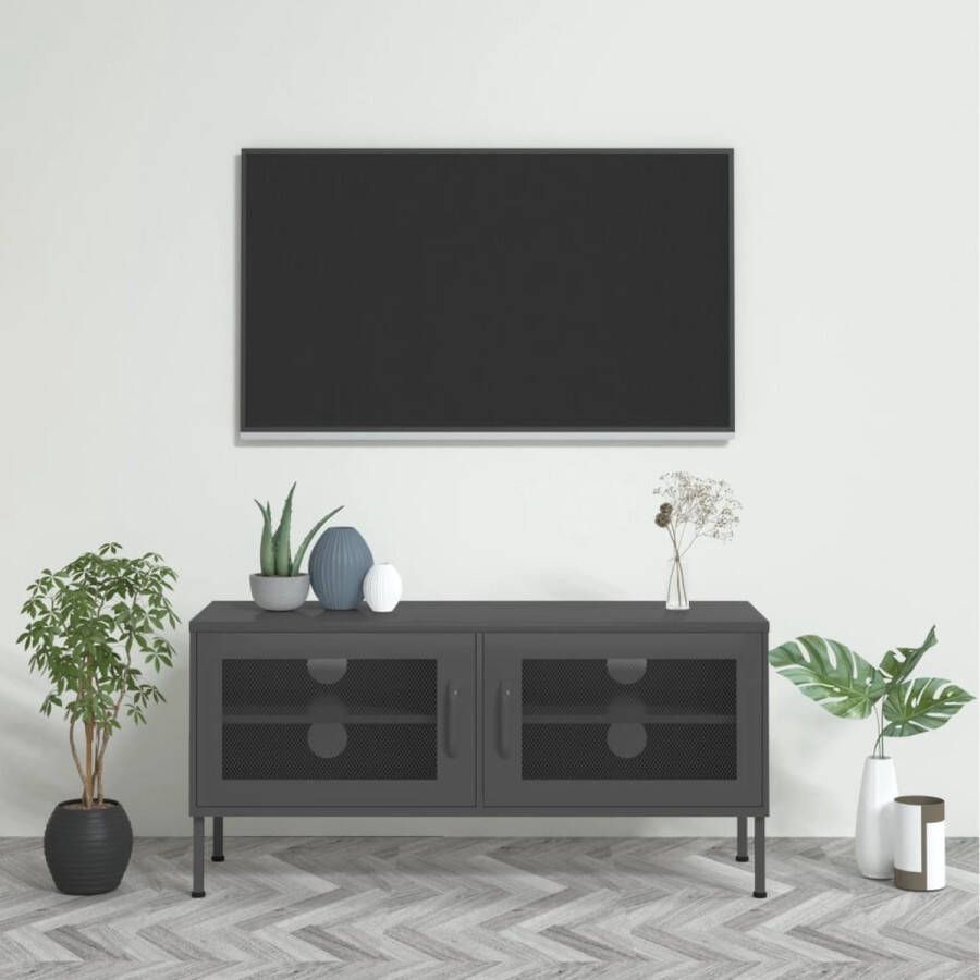 VidaXL -Tv-meubel-105x35x50-cm-staal-antracietkleurig