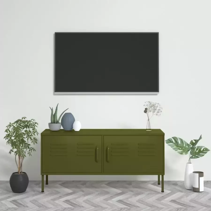 VidaXL Tv meubel 105x35x50 cm staal olijfgroen