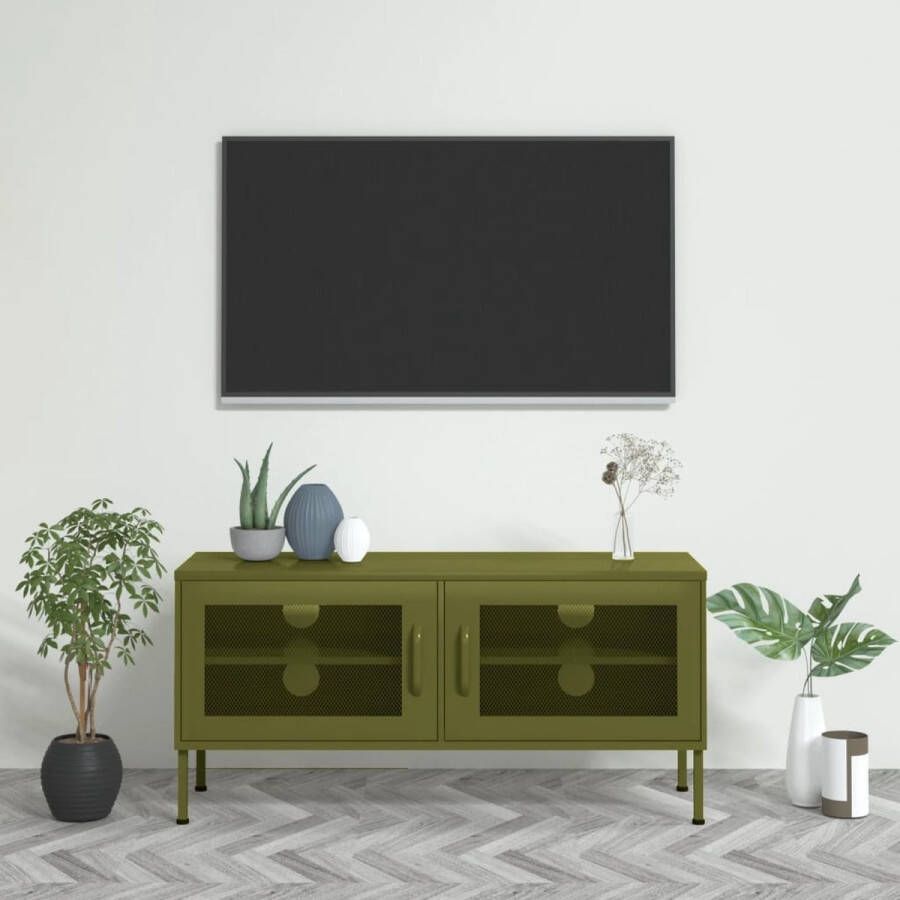 VidaXL -Tv-meubel-105x35x50-cm-staal-olijfgroen