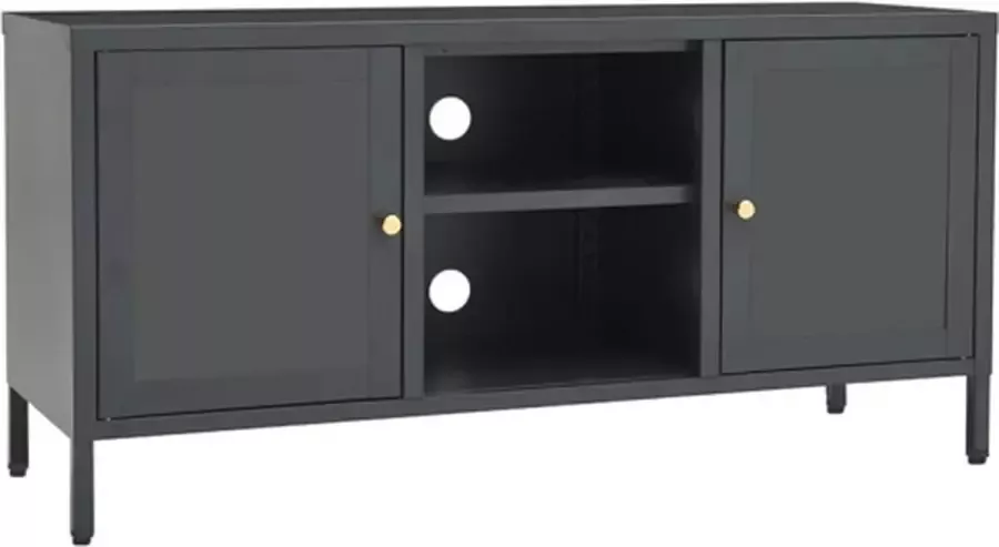 VidaXL -Tv-meubel-105x35x52-cm-staal-en-glas-antracietkleurig - Foto 4