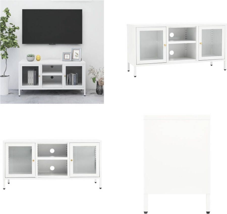 VidaXL Tv-meubel 105x35x52 cm staal en glas wit Tv-kast Tv-kasten Televisiekast Televisiekasten