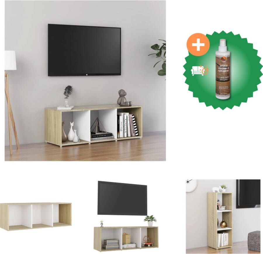 vidaXL Tv-meubel 107x35x37 cm spaanplaat wit en sonoma eikenkleurig Kast Inclusief Houtreiniger en verfrisser