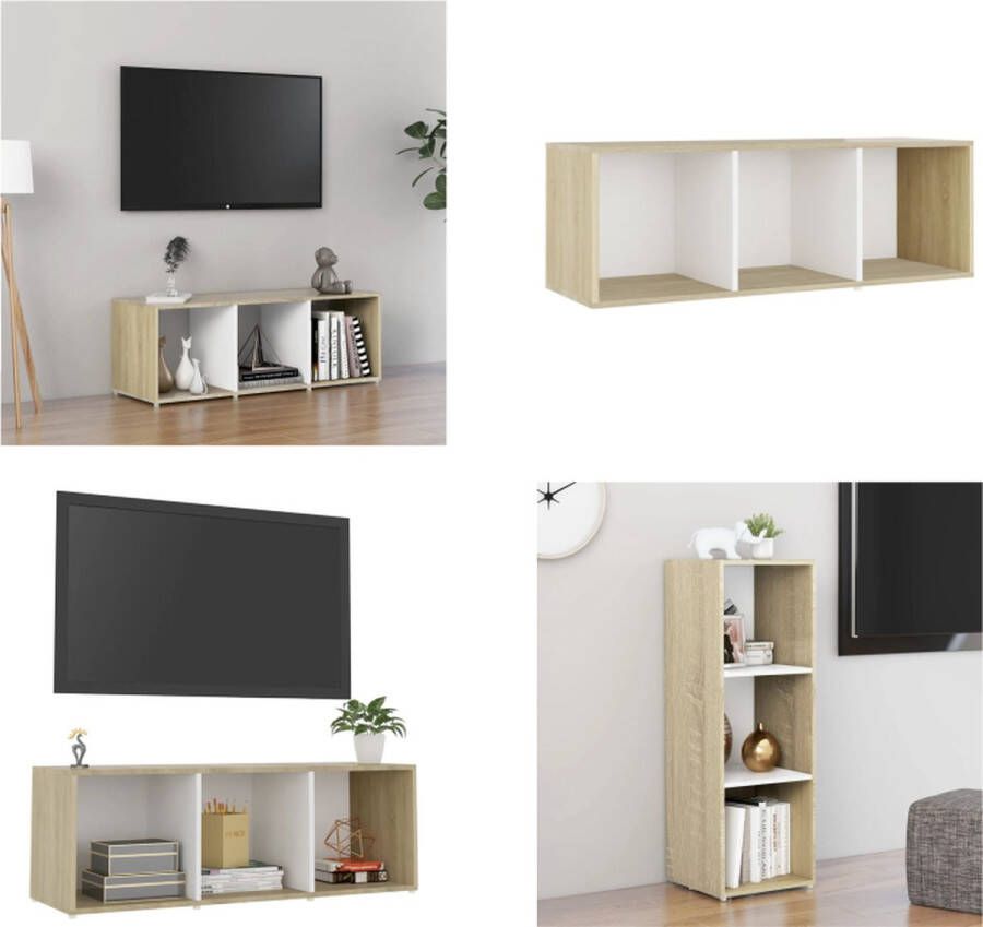 VidaXL Tv-meubel 107x35x37 cm spaanplaat wit en sonoma eikenkleurig Tv-kast Tv-kasten Tv-standaard Tv-standaarden