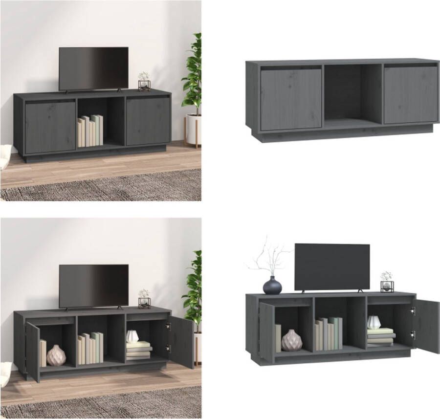 VidaXL Tv-meubel 110-5x35x44 cm massief grenenhout grijs Tv-meubel Tv-meubelen Televisiekast Tv-kast